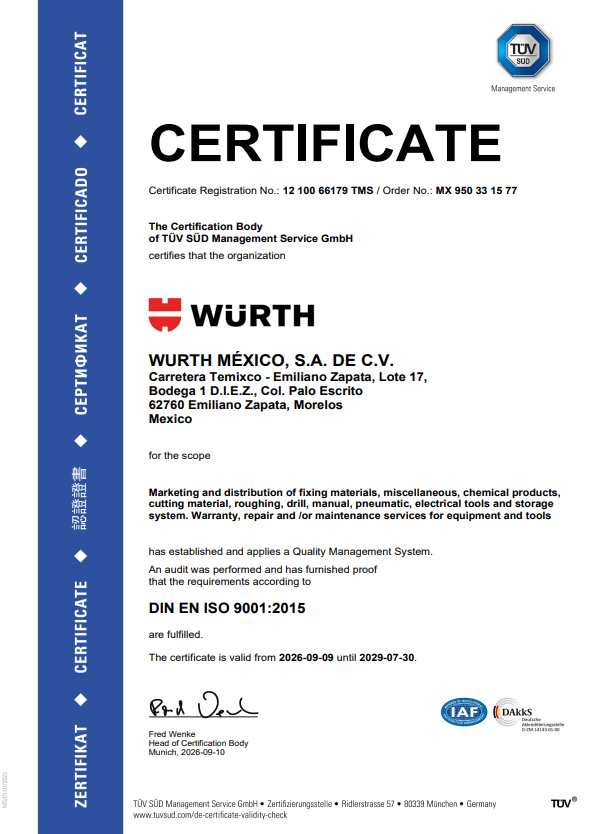 Certificación ISO 9001:2015 INGLÉS