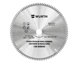 DISCO DE SIERRA CIRCULAR PARA ALUMINIO 10" -  100 DIENTES