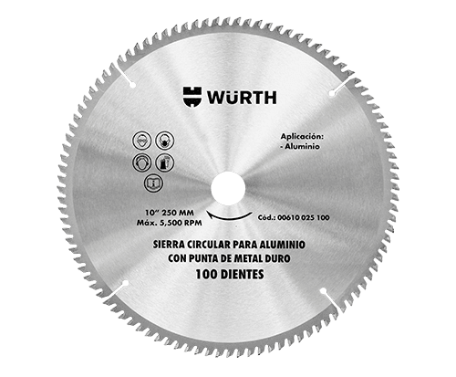 DISCO DE SIERRA CIRCULAR PARA ALUMINIO 10" -  100 DIENTES